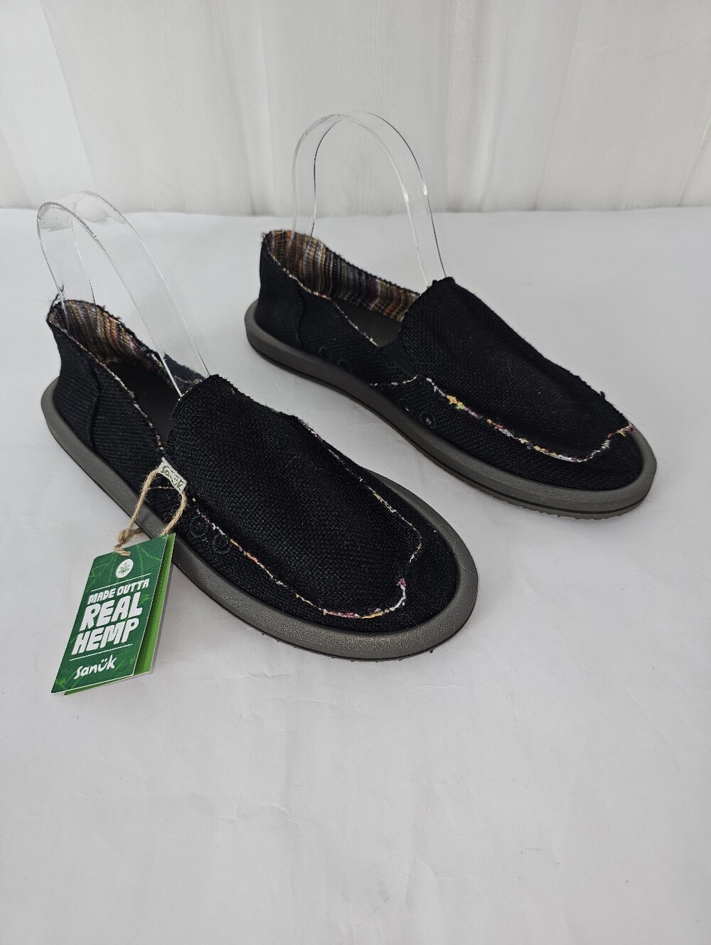 Sanuk Donna Hemp Black Slip-On Loafers Black Size 8